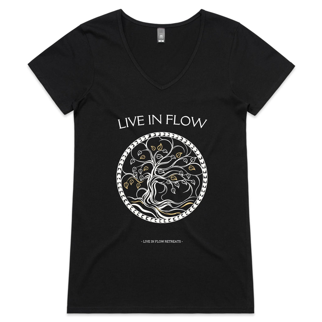 Womens V-Neck 'Live In Flow' Stencil Tee